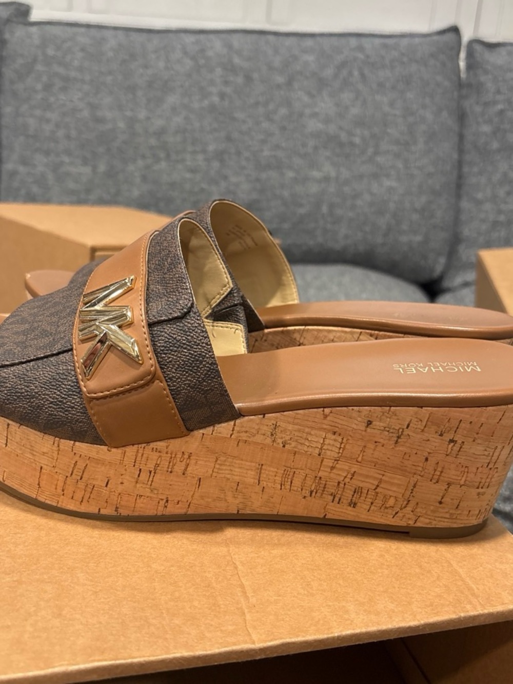 Michael Kors Brown and Dark Brown Logo Slide Sandals - Picture 4 of 6